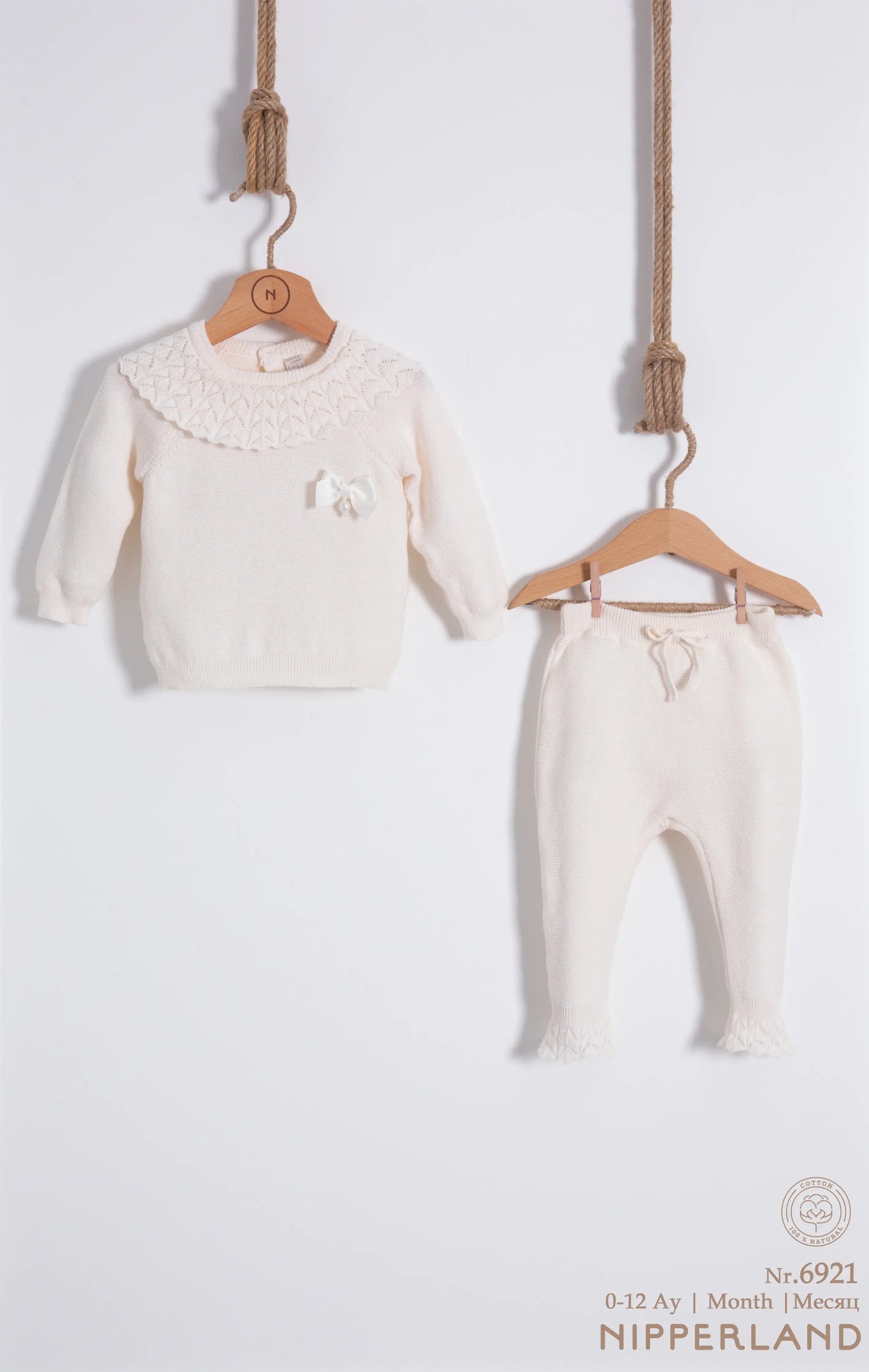 Baby Girl Knit Outfit 2-Piece Set – Crochet Collar Sweater