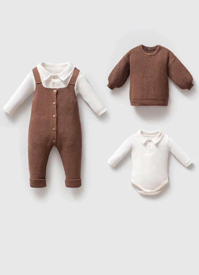 Nipperland •Cotton Knit Baby Romper Set: Sweater, Romper and bodysuit