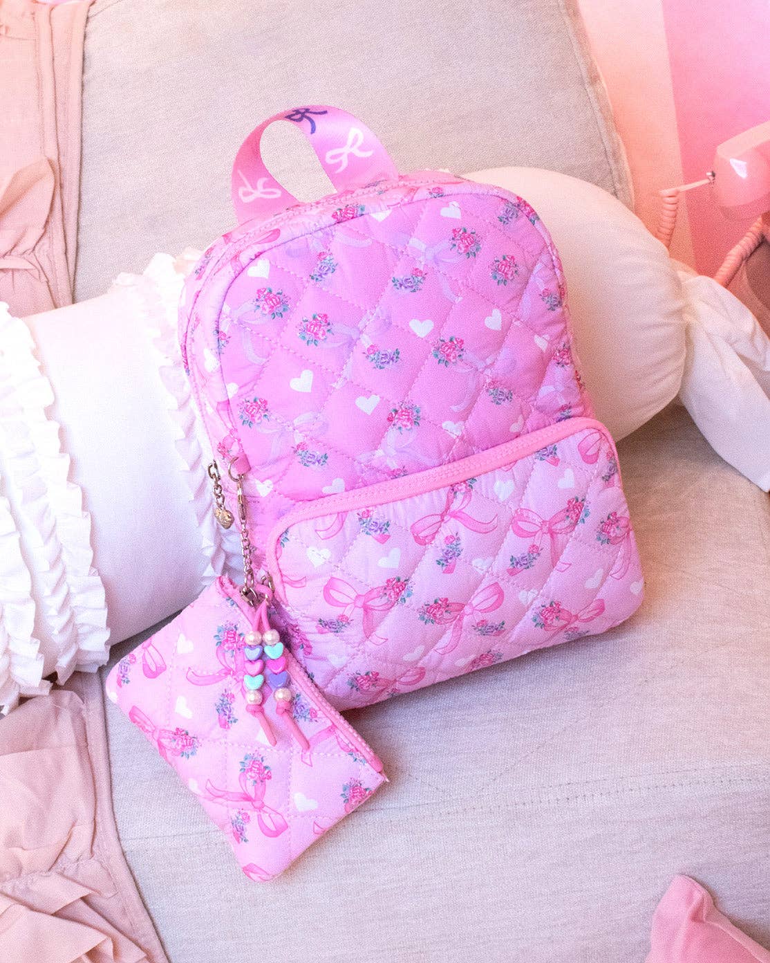 Quilted Scrunchies Printed Mini Backpack with Coin Purse