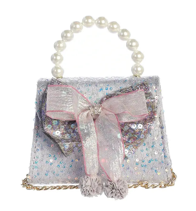 Sequin Purse with Iridescent Bow Accent