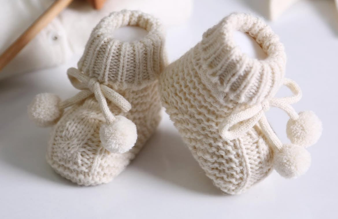 Cream Knit Baby Booties • Boy