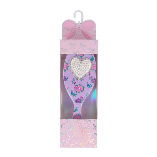 Pearl Heart Floral Printed Hairbrush