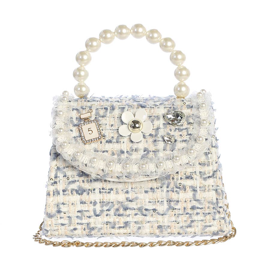 Tweed Purse with Pearl Accent Handle