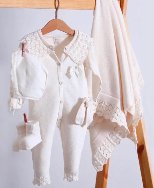 Nipperland•Knit Newborn Girl Coming Home Outfit: Organic Cotton Layette