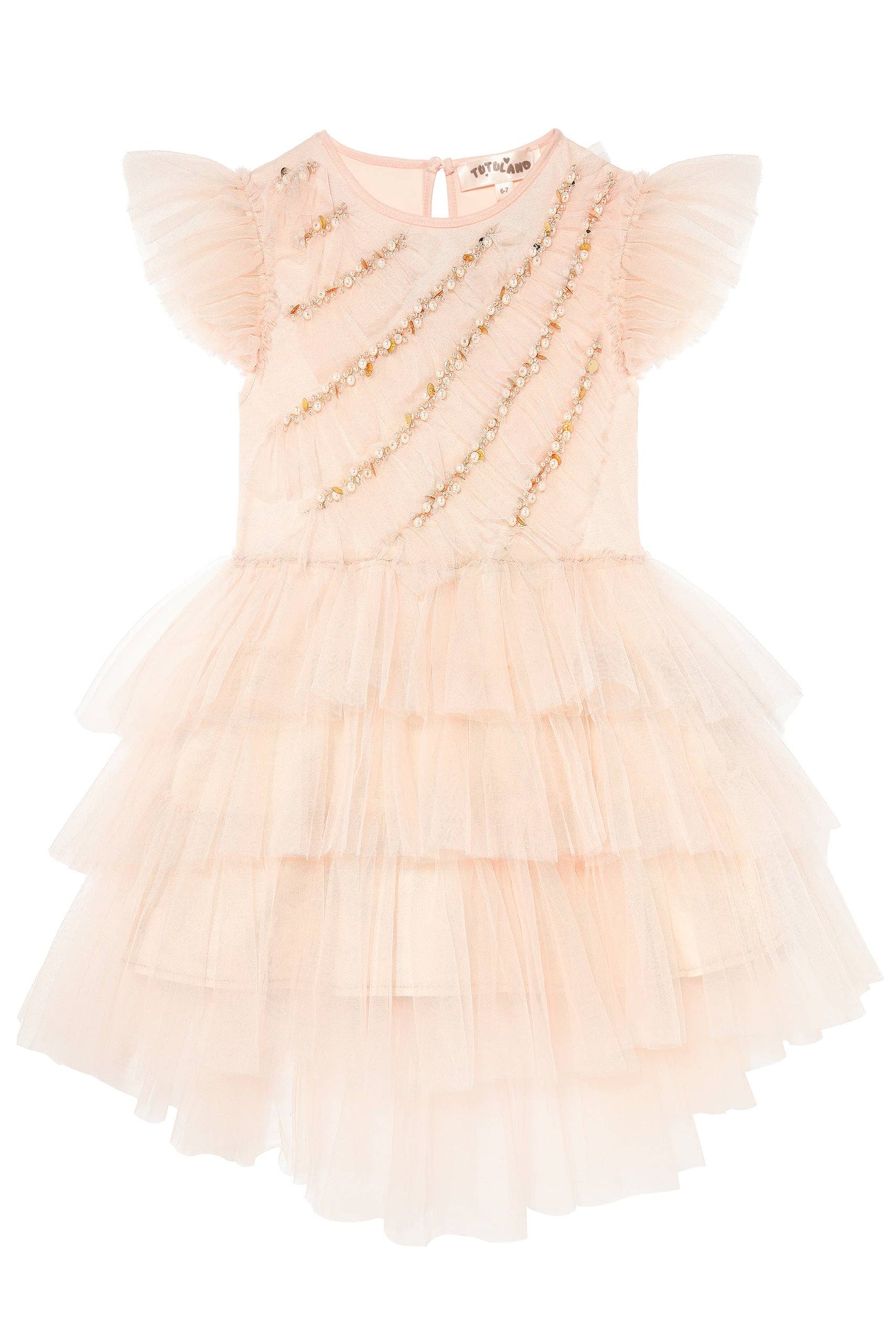 Elegant Pearls Flutter Sleeves Toddler Dress