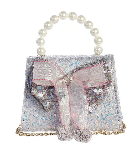 Sequin Purse with Iridescent Bow Accent