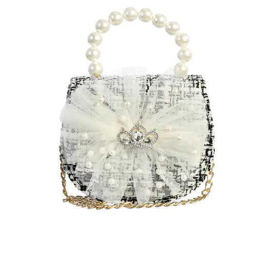Mini Tweed Purse with Rhinestone Crown and Pearl Handle