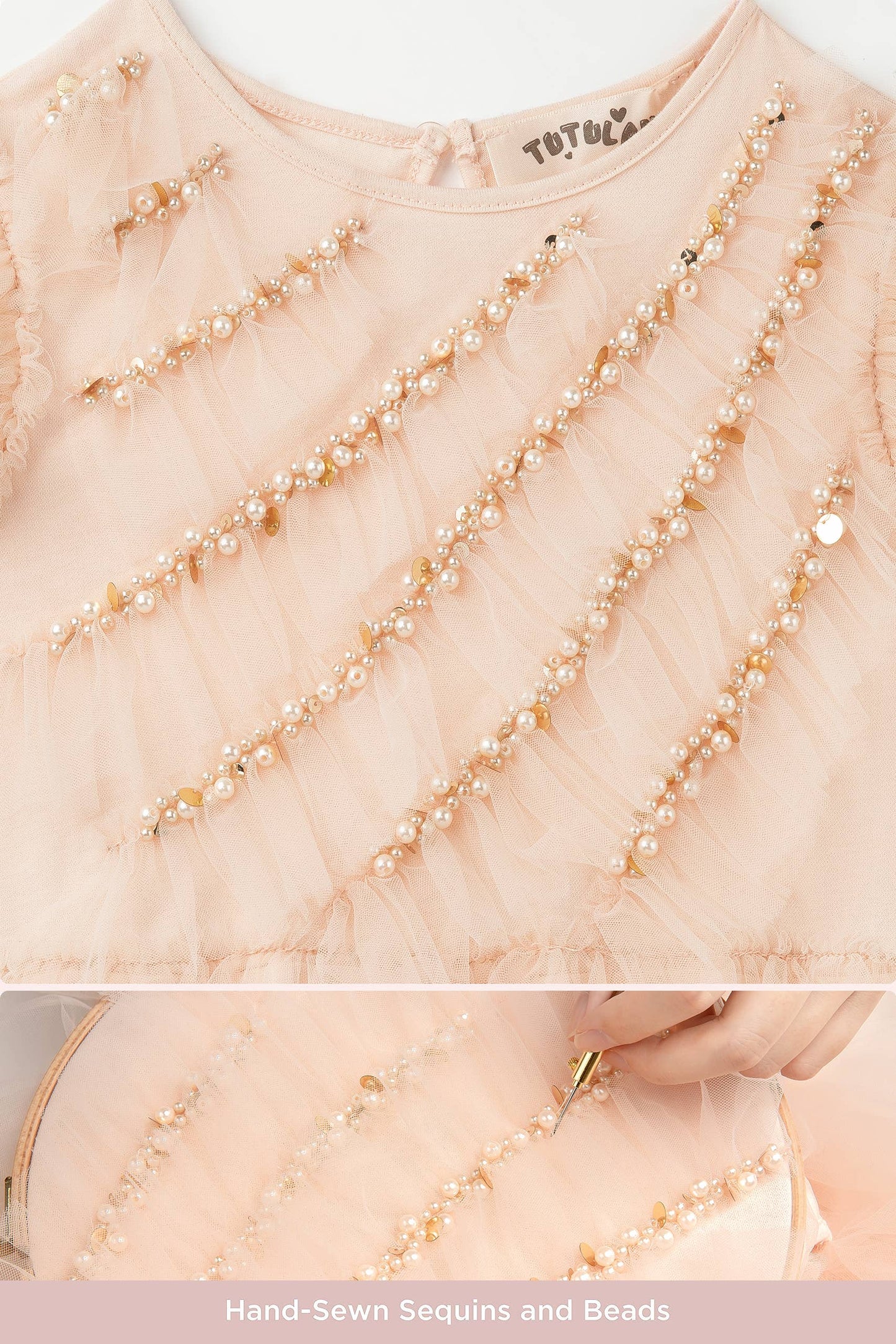 Elegant Pearls Flutter Sleeves Toddler Dress