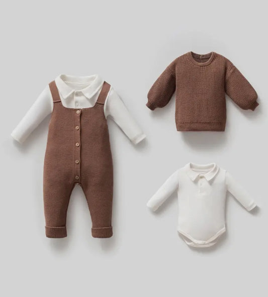 Nipperland Cotton Knit Baby Romper Set:
Sweater, Romper and Bodysuit