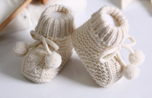 Cream Knit Baby Booties • Boy