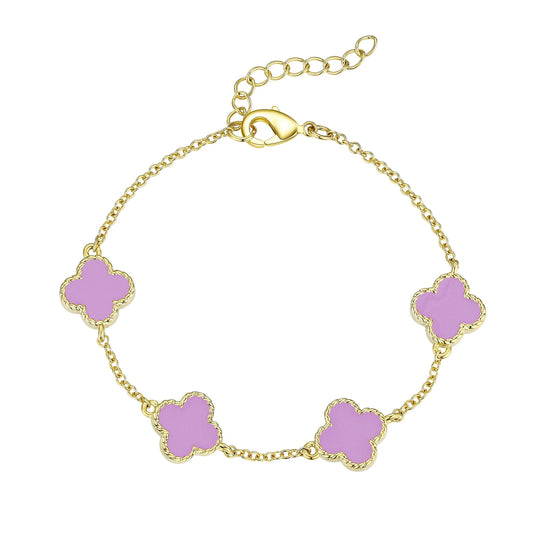 Lily Nily•Four Leaf Clover Link Bracelet - Purple