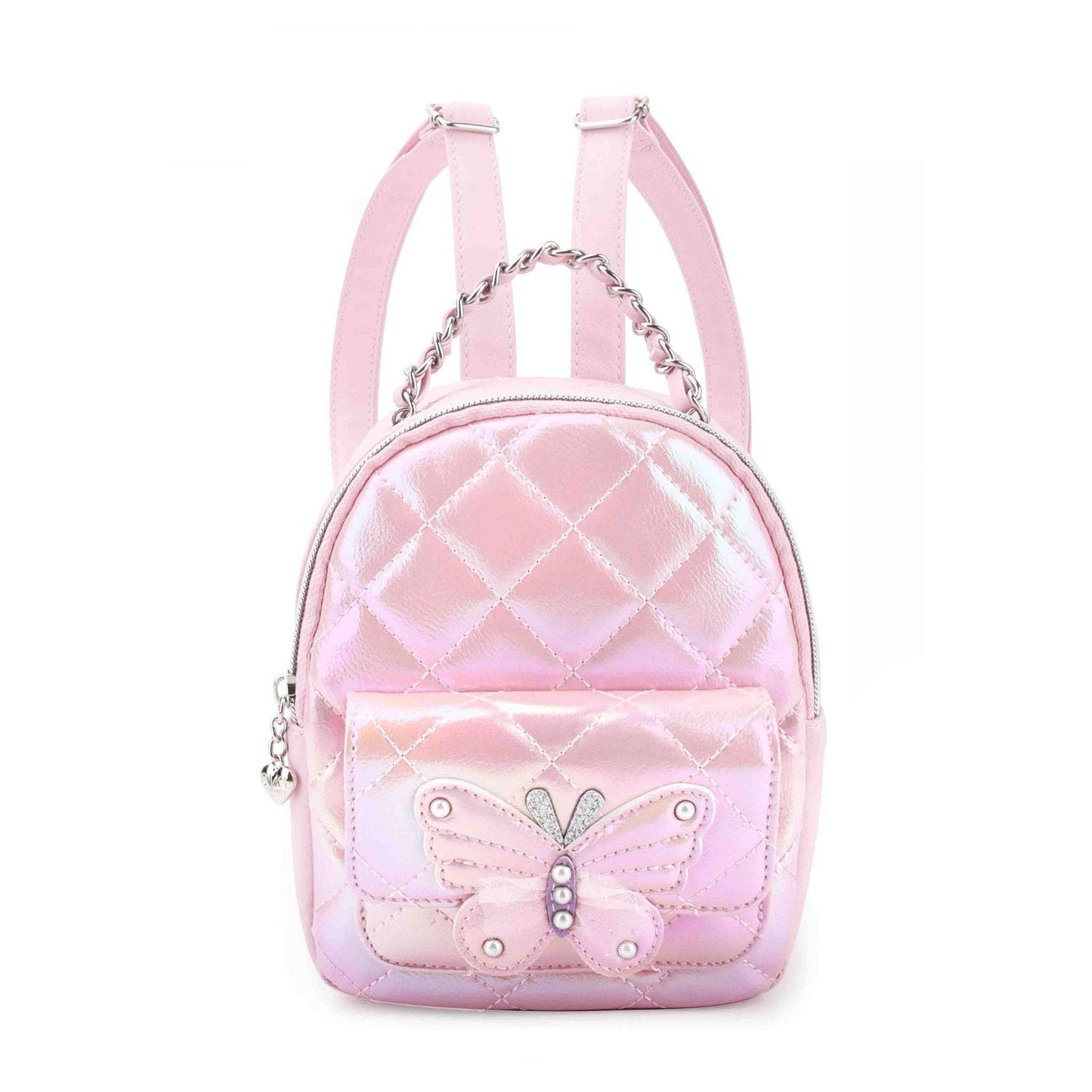 Metallic Quilted Butterfly Pink Mini Backpack