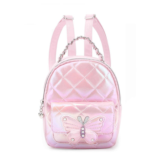 Metallic Quilted Butterfly Pink Mini Backpack